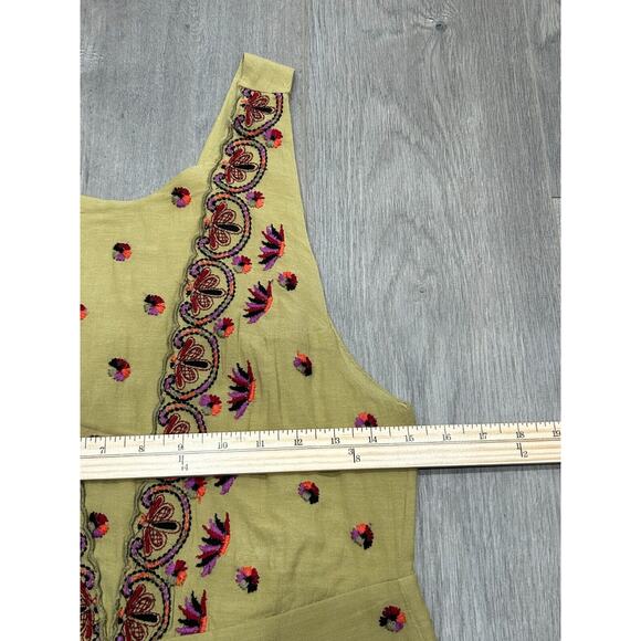 Free People Womens Green Sleeveless Margarita Embroidered Romper Jumpsuit Size 2 - Picture 8 of 9